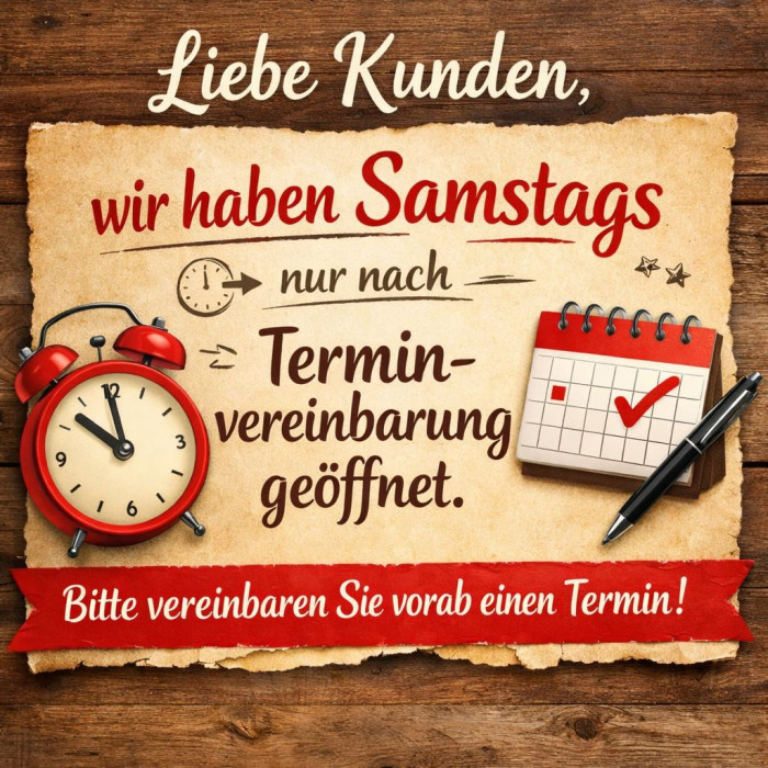 Samstags nur nach Terminvereinbarung geöffnet